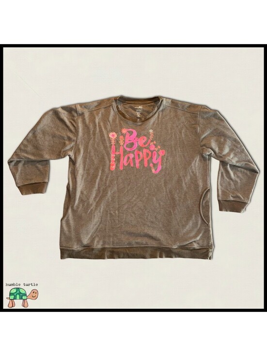 NATURAL LIFE Tops - Natural Life XL Be Happy Brown Crewneck Sweatshirt with Pockets | EUC